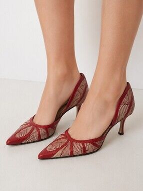 Jimmy Choo Red Patterned Pointed-Toe Kitten Heels Size 39.5